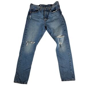 Levi Strauss 501 Skinny Jeans Medium Wash Button Fly Distressed Womens W27 L28